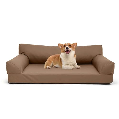 PJDDP Hundesofa, Wasserdicht Hundebett, Anti-Angst Katzensofa Mit Abnehmbarem Waschbarem Bezug Und Rutschfestem Boden Für Hunde, Katzen Und Andere Haustiere,Light Brown,L von PJDDP