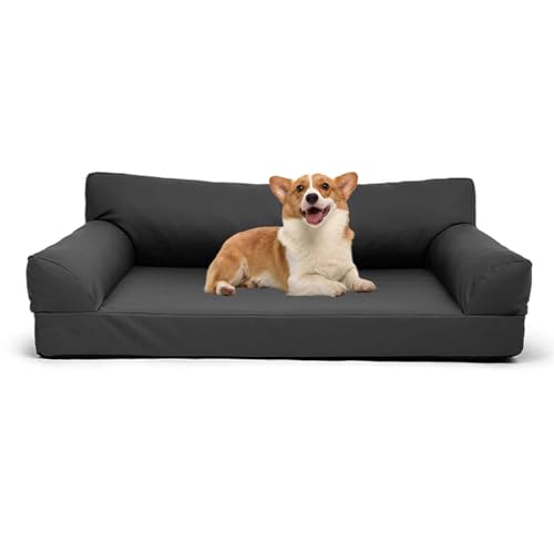 PJDDP Hundesofa, Wasserdicht Hundebett, Anti-Angst Katzensofa Mit Abnehmbarem Waschbarem Bezug Und Rutschfestem Boden Für Hunde, Katzen Und Andere Haustiere,Schwarz,L von PJDDP