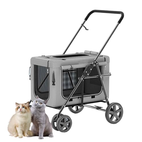 PJDDP Hundewagen, 2In1 Hundebuggy, Faltbarer Hundekinderwagen, Abnehmbar Hundewagen, Atmungsaktive Haustiere Buggy Für Kleine, Mittelgroße Hunde Und Katzen,Grau von PJDDP