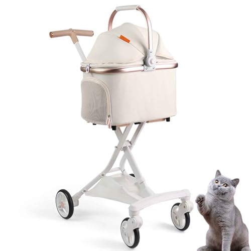 PJDDP Hundewagen, 3 in 1 Haustier Kinderwagen, Faltbarer Reise Haustier Kinderwagen Für Katzen & Hunde Für Mittelgroße Und Kleine Hunde Haustier-Kinderwag,Beige von PJDDP