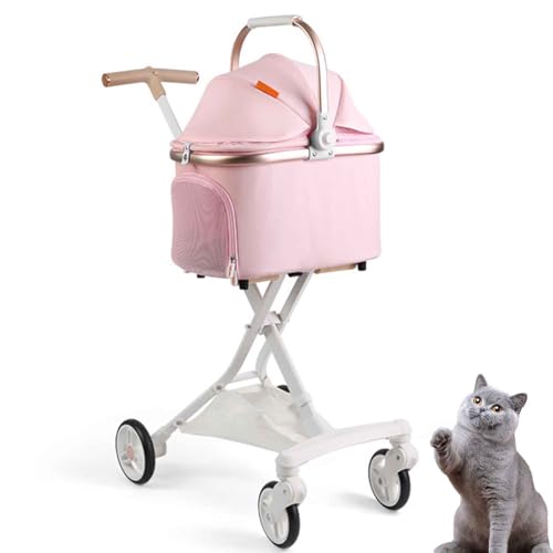 PJDDP Hundewagen, 3 in 1 Haustier Kinderwagen, Faltbarer Reise Haustier Kinderwagen Für Katzen & Hunde Für Mittelgroße Und Kleine Hunde Haustier-Kinderwag,Rosa von PJDDP