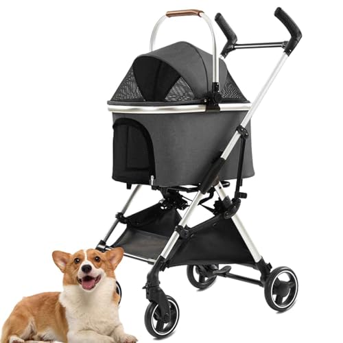 PJDDP Hundewagen, 3 in 1 Hundetrolley, Tragetasche, Faltbarer Hundebuggy Mit Kissen, Katzenwagen Für Kleine Hunde, Katzen, Katzenbuggy Mit 4 Rädern,Dark Gray von PJDDP