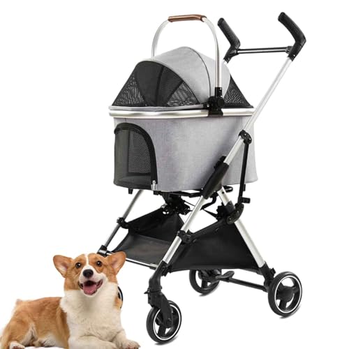 PJDDP Hundewagen, 3 in 1 Hundetrolley, Tragetasche, Faltbarer Hundebuggy Mit Kissen, Katzenwagen Für Kleine Hunde, Katzen, Katzenbuggy Mit 4 Rädern,Light Gray von PJDDP