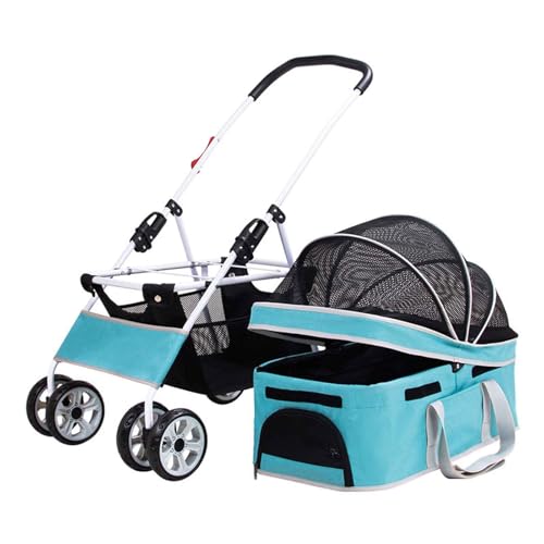 PJDDP Hundewagen, 3 in 1 Hundetrolley, Tragetasche, Katzenbuggy Mit 4 Rädern, Hundebuggy Klappbar, Für Reisen, Einkaufen, Spazierengehen, Spielen,Blau von PJDDP