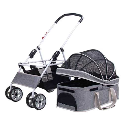 PJDDP Hundewagen, 3 in 1 Hundetrolley, Tragetasche, Katzenbuggy Mit 4 Rädern, Hundebuggy Klappbar, Für Reisen, Einkaufen, Spazierengehen, Spielen,Grau von PJDDP