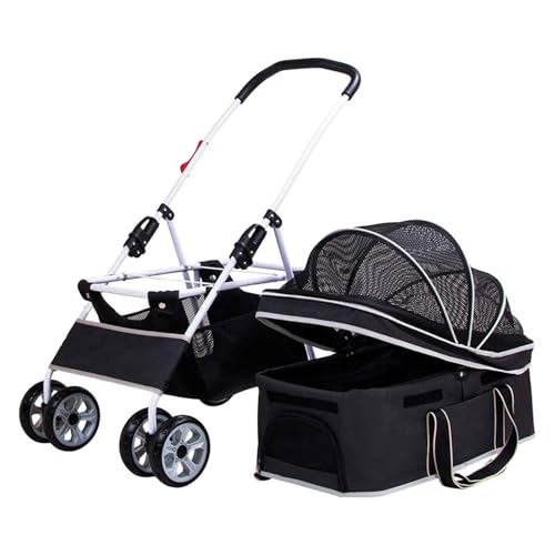 PJDDP Hundewagen, 3 in 1 Hundetrolley, Tragetasche, Katzenbuggy Mit 4 Rädern, Hundebuggy Klappbar, Für Reisen, Einkaufen, Spazierengehen, Spielen,Schwarz von PJDDP