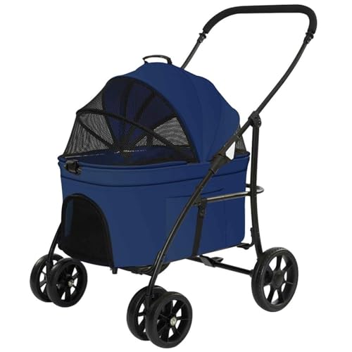 PJDDP Hundewagen, 4 Rädern Hundewagen, 3 in 1 Hundebuggy Bis 20Kg, Faltbar Klappbar Hundewagen, Tragbarer Kinderwagen, Leicht, Praktisch, Abnehmbar,Blau von PJDDP