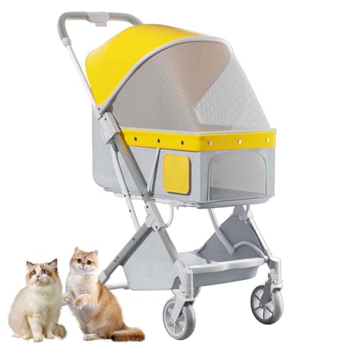 PJDDP Hundewagen, Klappbarer Katzenwagen, Katzenwagen Mit 4 Rädern, Atmungsaktive Haustiere Buggy Für Kleine Bis Mittlere Hunde Und Katzen von PJDDP