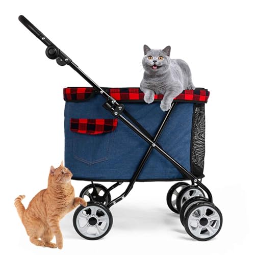 PJDDP Hundewagen Bis 12.5 Kg, Tragbarer Hundebuggy, Faltbar Klappbar, Haustiere Buggy Mit Netzfenstern, Jogger Katzenbuggy Für Kleine Hunde Katzen, Haustier-Kinderwagen,Dark Blue von PJDDP