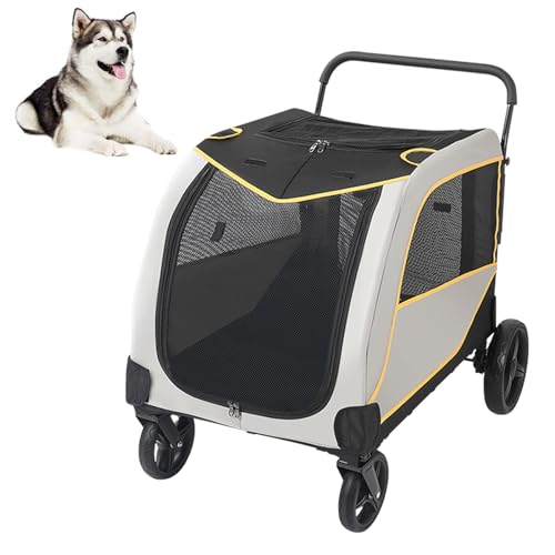 PJDDP Hundewagen Für Große Hunde, Faltbarer Wagen Mit 4 Rädern Hunde Kinderwagen Pet Jogger Wagen Reisentransporter Atmungsaktiven Tierwagen Für 2 Mittlere Hunde Bis Zu 132 Lbs von PJDDP