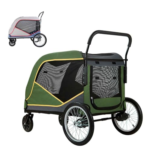 PJDDP Hundewagen Mit 4 Rädern, Faltbarer Haustierbuggy, Reise-Haustier-Kinderwagen Mit Regenschutz & Netzfenstern, Bis 80 Kg, Ideal Zum Spazierengehen, Joggen, Reisen,Grün von PJDDP