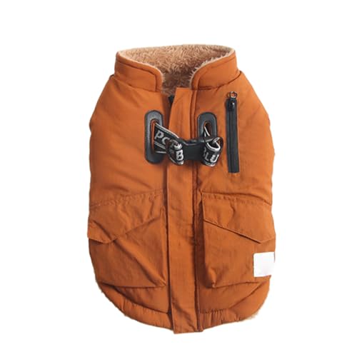 PJDDP Hundewinterjacke Mit Rückenreißverschluss, Hundemantel Mit Geschirr, Weiche Hundewinterjacke, Reflektierende wasserdichte Hundejacke, Dicke Fleece-Futter Hundejacke,Orange,XXL von PJDDP