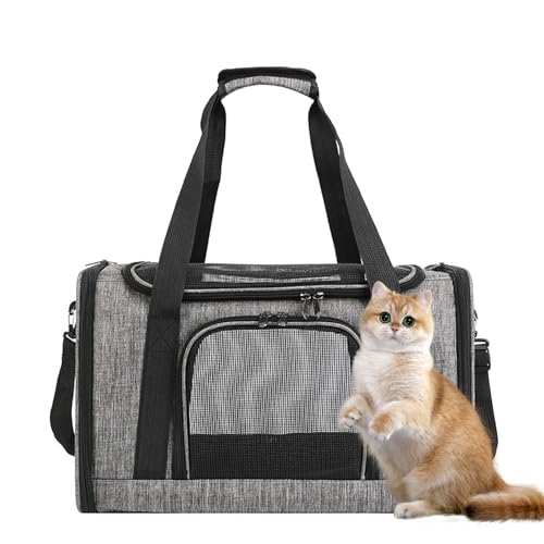 PJDDP Katzen-Hunde-Rucksack, Haustier-Tragetasche, Von Der Fluggesellschaft Zugelassen Für Kleine Katzenhunde, Weiche Tragetaschen, Reisehandtasche Für Reisen Und Camping,Grau von PJDDP