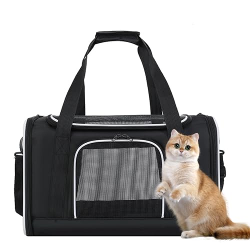 PJDDP Katzen-Hunde-Rucksack, Haustier-Tragetasche, Von Der Fluggesellschaft Zugelassen Für Kleine Katzenhunde, Weiche Tragetaschen, Reisehandtasche Für Reisen Und Camping,Schwarz von PJDDP