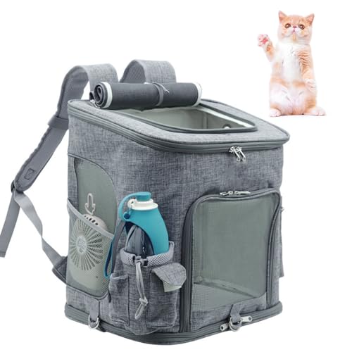 PJDDP Katzen-Rucksack, Haustier-Rucksack Für Kleine Katzen Und Hunde, Faltbar, Gepolsterte Rückenstütze, Welpen-Haustier-Rucksack Für Wandern, Spazierengehen, Radfahren, Outdoor,Grau von PJDDP