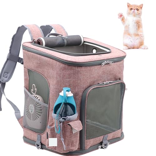 PJDDP Katzen-Rucksack, Haustier-Rucksack Für Kleine Katzen Und Hunde, Faltbar, Gepolsterte Rückenstütze, Welpen-Haustier-Rucksack Für Wandern, Spazierengehen, Radfahren, Outdoor,Rosa von PJDDP