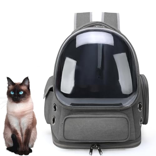 PJDDP Katzen-Rucksack, Luftpolster-Rucksack Für Kleine Und Mittelgroße Katzen, Welpen, Hunde, Rucksack, Tasche, Raumkapsel, Haustier-Tragetasche Für Wandern, Camping,Grau von PJDDP