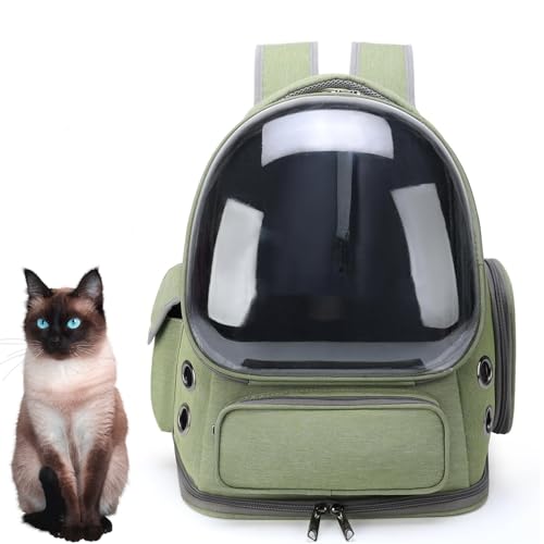 PJDDP Katzen-Rucksack, Luftpolster-Rucksack Für Kleine Und Mittelgroße Katzen, Welpen, Hunde, Rucksack, Tasche, Raumkapsel, Haustier-Tragetasche Für Wandern, Camping,Grün von PJDDP