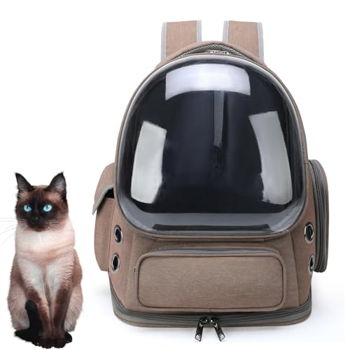 PJDDP Katzen-Rucksack, Luftpolster-Rucksack Für Kleine Und Mittelgroße Katzen, Welpen, Hunde, Rucksack, Tasche, Raumkapsel, Haustier-Tragetasche Für Wandern, Camping,Khaki von PJDDP