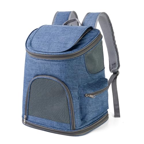 PJDDP Katzen-Rucksack-Tragetasche, Haustier-Rucksack Für Mittelgroße Katzen Und Kleine Hunde, Faltbare Welpen-Tragetasche, Sonnenschutzvorhänge, Katzen-Taschen-Rucksack,Blau von PJDDP