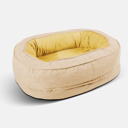 PJDDP Katzenbett, Orthopädische Hundebetten, Hundesofa Mit Eiförmigem Kistenschaum Und Rutschfestem Boden, Hundebett Mit Abnehmbarem Waschbarem Bezug,Apricot,L von PJDDP