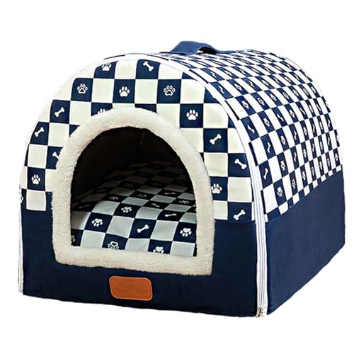 PJDDP Katzenbetten Für Hauskatzen, Faltbare Katzenbetthöhle, Zwei in Eins Hund Katzenbett, Abnehmbares Haustierhaus Mit Reißverschluss Für Katzen Und Hunde,Navy Blue,XL von PJDDP