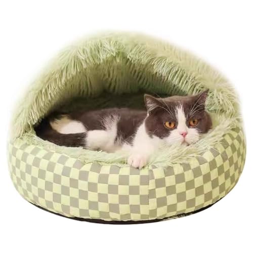 PJDDP Katzenhöhlen Bett Katzenbett, Katzenhaus Indoor, Hundehöhlenbett, Haustierzelt, Katzenbett Flauschig, Katzenschlafsack Für Den Winter, Für Katzen Und Welpen,Grün,L von PJDDP