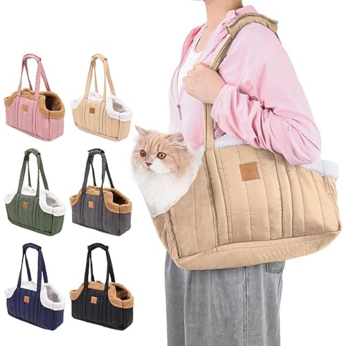 PJDDP Katzentasche, Tragetasche Hund Und Katzen, Tragbare Haustier Hundetasche, Outdoor Reise Haustier Umhängetasche Für Spaziergang Und Ausflüge,Beige von PJDDP