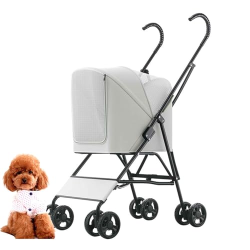 PJDDP Klappbar, Hundewagen Für Kleine Hunde, Hundebuggy Kleine Hunde, Hunde Buggy, Katzenwagen, Faltbar Hund Kinderwagen, Tragbarer Kinderwagen,Grau von PJDDP