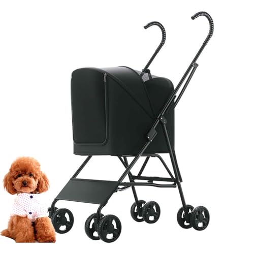 PJDDP Klappbar, Hundewagen Für Kleine Hunde, Hundebuggy Kleine Hunde, Hunde Buggy, Katzenwagen, Faltbar Hund Kinderwagen, Tragbarer Kinderwagen,Schwarz von PJDDP