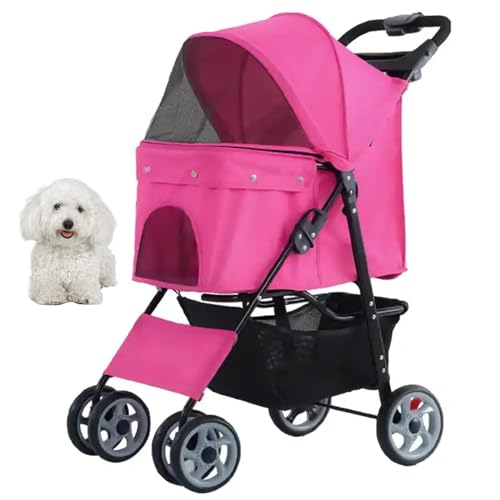 PJDDP Leichter Hundekinderwagen, Zusammenklappbarer Kinderwagen 4 Räder Hund Jogger Kinderwagen Inklusive 360 Grad Schwenkbarem Vorderrad Und Bremsbarem Hinterrad,Rosa von PJDDP