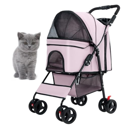 PJDDP Leichter Katzen-Kinderwagen, 360° Rad Faltbarer Hunde-Kinderwagen Mit Ablagekorb Und Tassenhalterung Haustier Reisewagen Atmungsaktives Und Sichtbares Mesh Für Alle Jahreszeiten,Rosa von PJDDP