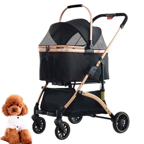 PJDDP Multifunktion Hundebuggy, Abnehmbar Hundewagen, Atmungsaktive Haustiere Buggy, Klappbar Haustierwagen, Für Kleine & Mittelgroße Haustiere Reisen,Schwarz von PJDDP