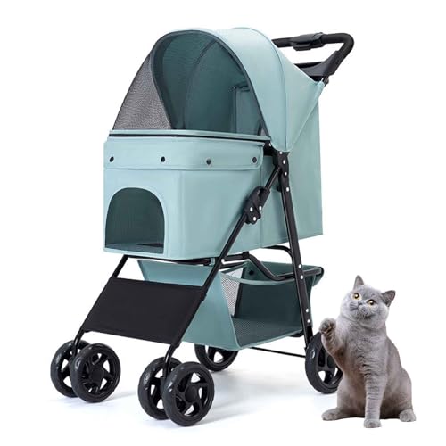 PJDDP Multifunktion Hundebuggy, Atmungsaktive Haustiere Buggy, Klappbar Haustierwagen, Hundewagen Mit Aufbewahrungskorb Für Kleine & Mittelgroße Haustiere Reisen,Mint Green von PJDDP