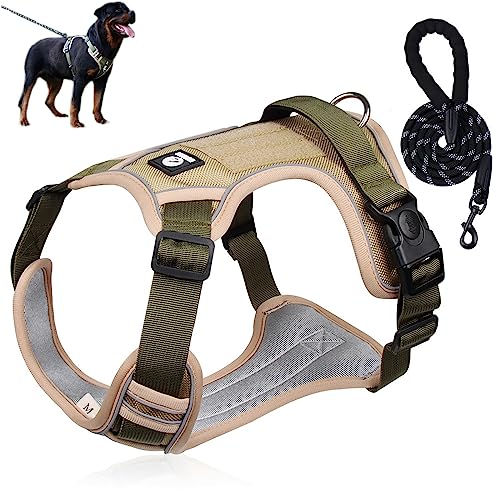 PJDDP No Pull Hundegeschirr, Sports Hundegeschirr, Großes Reflektierendes Hundegeschirr, Einstellbare Hundeweste, mit Frontclip und Leicht zu bedienendem Griff,Army Green,M von PJDDP