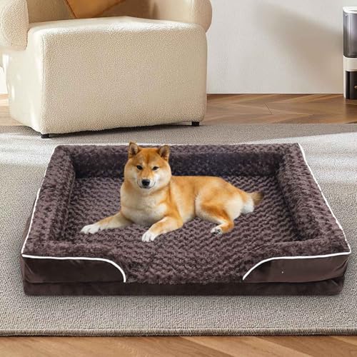 PJDDP Orthopädisches Hundebett, Anti-Angst-Hundebett, Memory Foam Hundesofa, Wasserdicht Hundekissen, Gemütliches Waschbares Hundecouch Hunde Bettchen,Braun,L von PJDDP