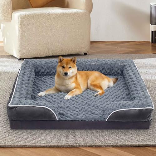 PJDDP Orthopädisches Hundebett, Anti-Angst-Hundebett, Memory Foam Hundesofa, Wasserdicht Hundekissen, Gemütliches Waschbares Hundecouch Hunde Bettchen,Dark Gray,M von PJDDP