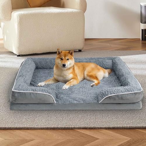 PJDDP Orthopädisches Hundebett, Anti-Angst-Hundebett, Memory Foam Hundesofa, Wasserdicht Hundekissen, Gemütliches Waschbares Hundecouch Hunde Bettchen,Light Gray,XXL von PJDDP