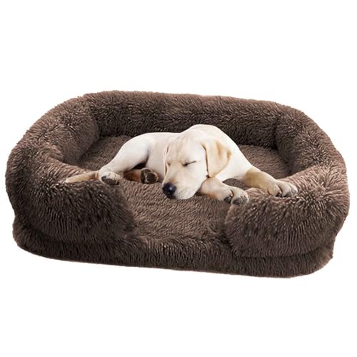 PJDDP Orthopädisches Hundebett, Hundesofa,Vierseitiges Nackenrolle Kissen,rutschfeste Unterseite Hundekorb,Flauschig Hundebett, Hundesofa Waschbar,Light Brown,L von PJDDP