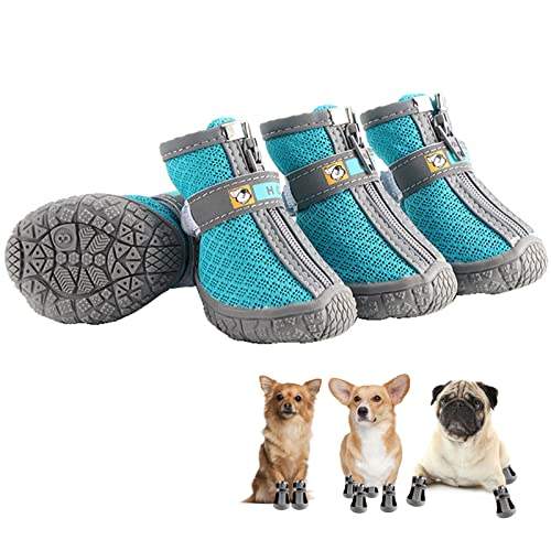 PJDDP Pfotenschutz Für Hunde, Atmungsaktiv Hundeschuhe,Anti-Rutsch-Hundeschuhe Mit Verstellbarem, Reflektierendem Riemen Für Kleine, Mittlere Hunde 4 Stück,Blau,1 von PJDDP