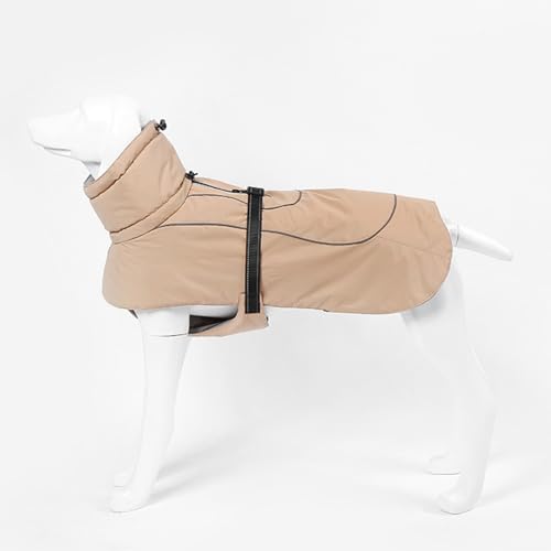 PJDDP Reflektierende Und Verstellbare Hundewintermantel, Hohe Kragen Hund Jacke Hunde Winter Wasserdicht Mit Geschirr Loch Reißverschlussöffnung Für Geschirr Hundeweste,Khaki,3XL von PJDDP