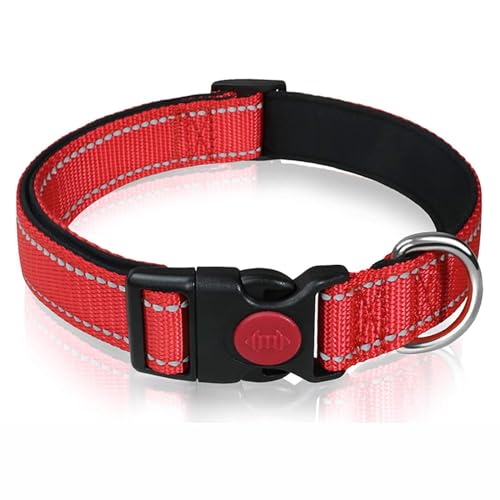 PJDDP Reflektierendes Hundehalsband, Gepolstert Mit Weichem Neopren, Atmungsaktiv, Schnellverschluss, Einfache Hundehalsbänder,Rot,S von PJDDP