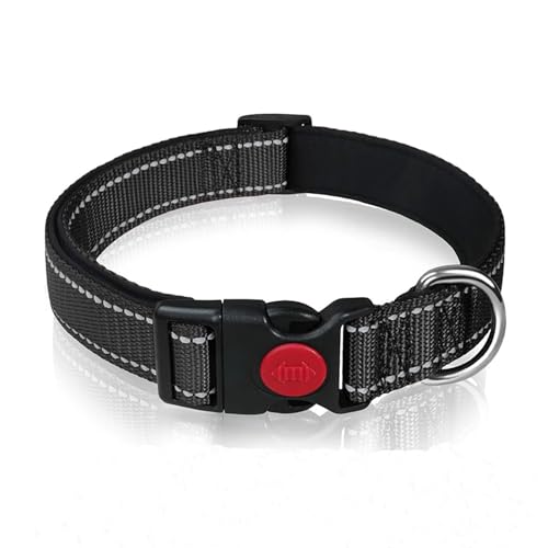 PJDDP Reflektierendes Hundehalsband, Gepolstert Mit Weichem Neopren, Atmungsaktiv, Schnellverschluss, Einfache Hundehalsbänder,Schwarz,L von PJDDP