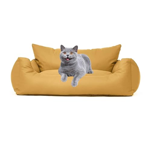 PJDDP Schlafsofa Für wasserdichte Hunde, Hundesofa, Katzensofa Flauschig Mit Abnehmbarem, Waschbarem Bezug, Rutschfestem Boden, Für Kleine & Mittelgroße Hunde Katzen,Gelb,L von PJDDP