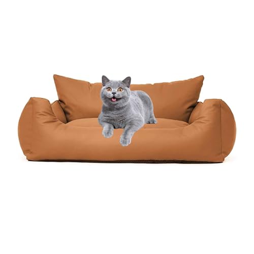 PJDDP Schlafsofa Für wasserdichte Hunde, Hundesofa, Katzensofa Flauschig Mit Abnehmbarem, Waschbarem Bezug, Rutschfestem Boden, Für Kleine & Mittelgroße Hunde Katzen,Red Tea,L von PJDDP