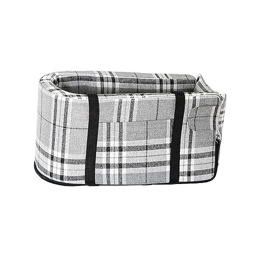 PJDDP Sitzerhöhung für kleine Hunde und Katzen, Mittelkonsole, Hundeautositz für kleine Haustiere, Welpen, Armlehnen-Sitzerhöhung mit Sicherheitsseil,Gray Plaid von PJDDP