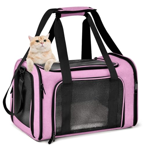 PJDDP Tragbare Katzen-/Hunde-/Haustiertragetasche Mit Schultergurt Und Abnehmbarer Matte, Welpen-Reisetragetasche Für Katzen/Hunde/Haustiere,Rosa,L von PJDDP