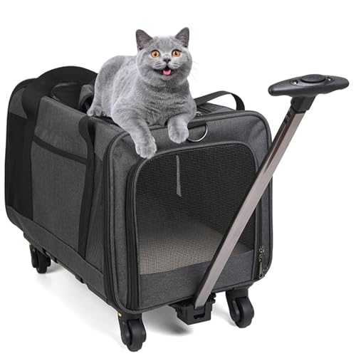 PJDDP Transportbox Für Tiere, Hundewagen Mit 4 Rädern, Haustier Trolley Für Kleine Und Mittelgroße Hunde Und Katzen Haustiere, Hundereisetasche Ideal Für Autoreisen Oder Ausflüge,Dark gray von PJDDP