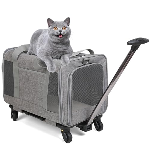 PJDDP Transportbox Für Tiere, Hundewagen Mit 4 Rädern, Haustier Trolley Für Kleine Und Mittelgroße Hunde Und Katzen Haustiere, Hundereisetasche Ideal Für Autoreisen Oder Ausflüge,Light Gray von PJDDP