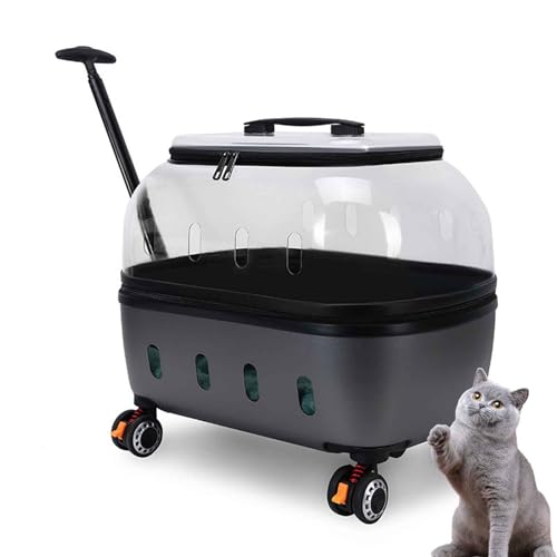 PJDDP Transportbox Katze Mit Teleskopstiel, Transportbox Katze Mit Rädern 360° Drehbar, Tragetasche Mit Rollen Für Hunde Und Katzen, Für Kleine Hunde Und Katzen,Grau von PJDDP